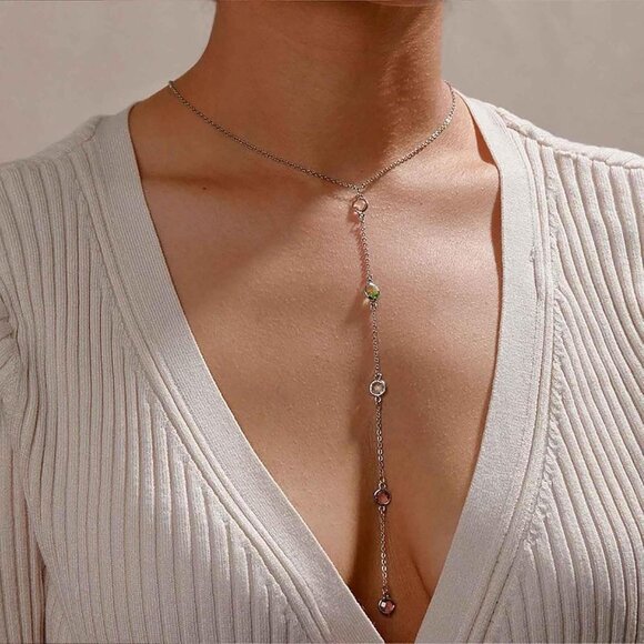 Stylish Y Drop Crystal Necklace with Rainbow Rhinestone – Perfect Gift for Women - Picture 2 of 7